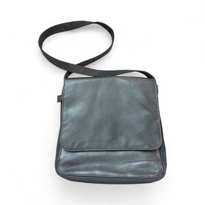 Carlo D’Santi Shoulder Utility Bag, Black Leather and Nylon, Excellent Condition